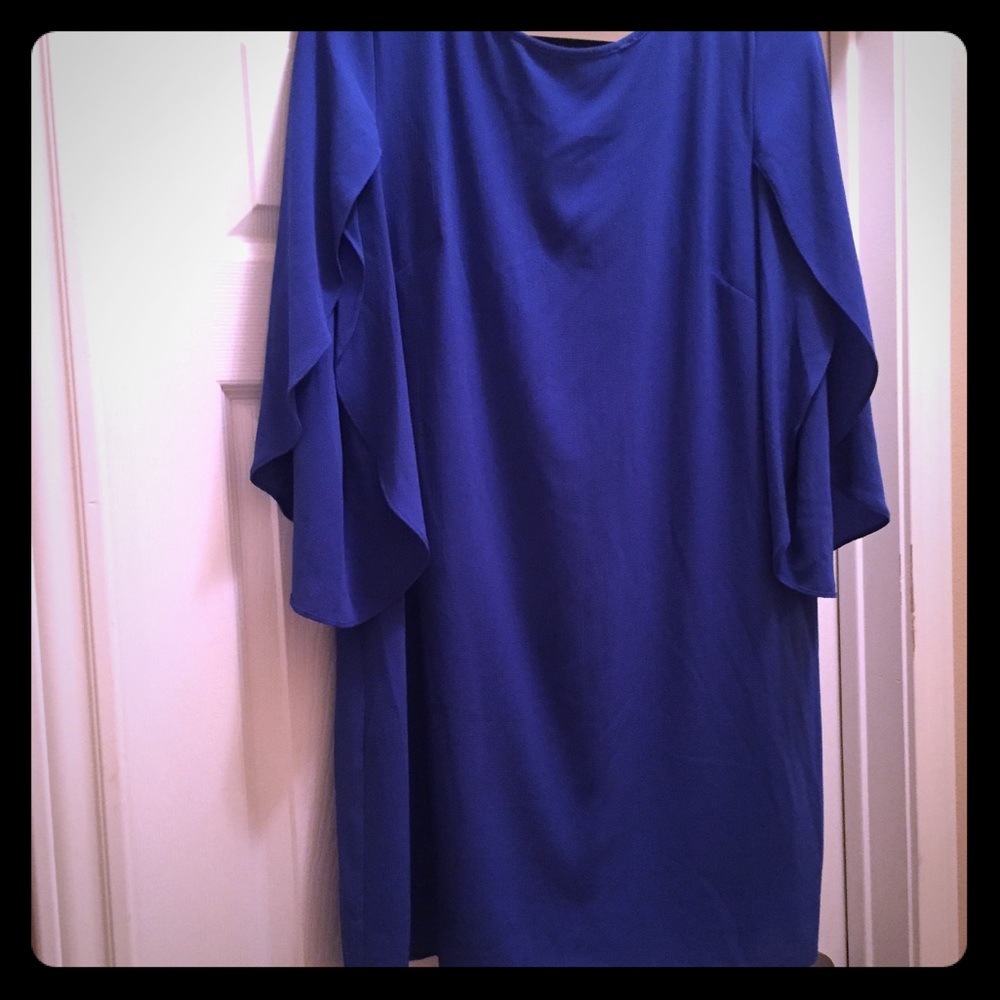 AB studio blue flutter sleeve dress.